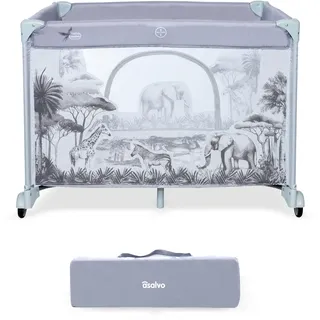 Asalvo Square Laufstall für Babys, quadratisch, faltbar, 93 x 93 cm, mit atmungsaktivem Netzstoff, Laufstall für Babys, Laufstall, gepolsterte Unterlage und Tragetasche, Grauwald