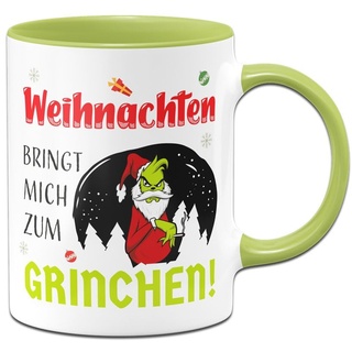 Tassenbrennerei Grinch Tasse - Weihnachten bringt mich zum Grinchen! - Weihnachtstasse mit Spruch lustig - Kaffeetasse, Bürotasse (Grün)