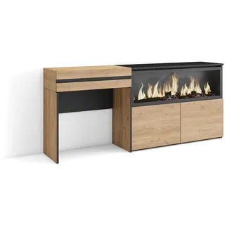 Skraut Home | Schminktisch | Frisiertisch mit Stauraum | 177x75x35 cm | mit Schublade | Elektrokamin XXL | Moderner Stil | Eiche