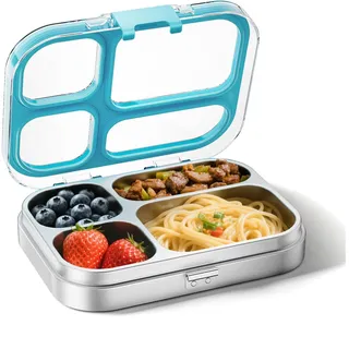 G.a HOMEFAVOR Edelstahl Brotdose Kinder 800ml Metall Bento Lunchbox mit 4 Fächern Auslaufsichere Brotbox Kindergarten Kita Schule Sandwichbox Brotzeitdose Vesperdose Brotbüchse, Spülmaschinenfest Blau