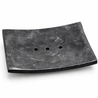 Seifenschale Marmor schwarz 11,5 x 9 cm – Seifenablage Stein mit Ablauf | Handgefertigter Seifenhalter für Waschbecken, Dusche und Gäste-WC – rutschfeste Gummifüße, jedes Stück ein Unikat