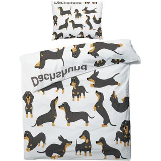 MOBEITI Dackel Bettwäsche 135x200, Dachshund Hundemotiv Wendebettwäsche, Weiche Kuschelige Mikrofaser Bettbezug Set 2teilig, 1 Kissenbezug 80x80, mit Reißverschluss - Dackel Deko & Geschenke