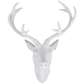 Mojawo Wanddekoobjekt XL Hirschgeweih Hirschkopf Geweih 10-Ender Weiß 30x18x40cm
