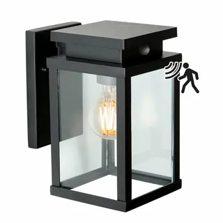 KS Verlichting Wandleuchte Jersey M - Hoflampe in kubischem Design, mit Bewegungsmelder, ohne Leuchtmittel - Für Hof & Garten - Pulverbeschichtetes Aluminium - Für Halogen & LED - Max. 60W, Schwarz