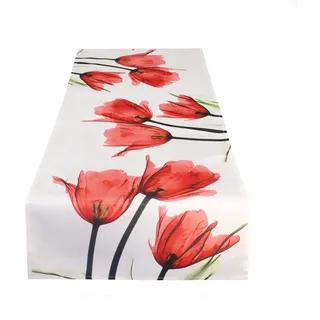 Delindo Lifestyle Tischläufer Tulpen, modern bedruckte Motiv Tischdecke für Frühling und Sommer, 40x140 cm rot
