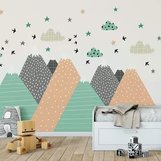 Wandaufkleber für Kinder, selbstklebend, Riesen-Dekoration, skandinavische Berge für Kinderzimmer, Darinka, 70 x 140 cm