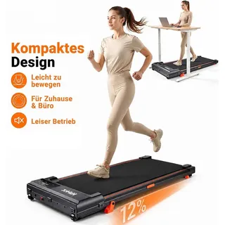 kehot Laufband Walking Pad mit 12 % Steigung für Cardio-Training zuhause (Flach oder mit 12 % Steigung für abwechslungsreiches Walking, Ultraflach mit nur 10 cm Höhe und platzsparend verstaubar), LED-Display, Fernbedienung und ideal für Homeoffice & Zuhause schwarz