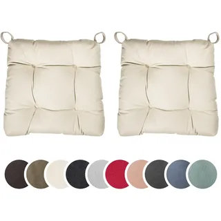 sleepling 2er Set Stuhlkissen 40 (vorne), 35 (hinten) x 38 x 7 cm, Sitzkissen für Stuhl & Bank mit Klettverschluss, 100% Baumwolle, Indoor & Outdoor, Made in EU, waschbar, Beige