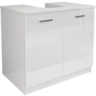 Mama Store Säulenabdeckung für Badezimmer Möbel im Bausatz Waschtischunterschrank mit 2 Türen Hochglanzweiß, L 70 cm x T 46 cm x H 62 cm