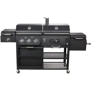 Kombigrill "ARIZONA" von El Fuego® – Gas- & Holzkohlegrill, Infrarotbrenner, verchromte Warmhalteroste, 6-stufig höhenverstellbar, 3 Garkammern, 4 Räder, Smoker BBQ, Modell AY 534