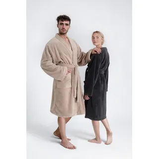 OTTO home Unisex-Bademantel Lillou Kimono, ideal für Sauna & Spa, Hotelbademantel, Morgenmantel, Midilänge, Microfaser, Kimono-Kragen, Gürtel, kuschelig weicher Fleece, plüsch, für Damen und Herren, XS-3XL beige XXL | 115 cm