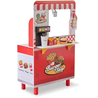 Teamson Kids Flip & Fry Burgerladen Spielset in Rot für Kinder, Rollenspiel
