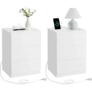 VASAGLE Nachttisch 2er Set 3 x 40 x 50 cm Weiß