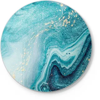 DEQORI Schneidebrett aus Glas | rund Ø30 cm | Motiv Meer aus Marmor | Design Schneideplatte für Küche | Frühstücksbrett antibakteriell & rutschfest | Glasplatte & Servierplatte