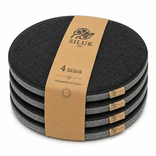 SILUK gemütliches Sitzkissen aus Filz Ø 36cm - Stuhlkissen - Komfortable Waschbare - 4er Set Grau I Schwarz für Bank Stuhl - Hellgrau/Schwarz