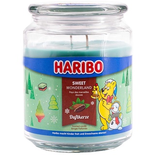 Haribo Duftkerze im Glas mit Deckel | Sweet Wonderland | Duftkerze Winter | Kerzen lange Brenndauer (100h) | Kerzen Grün | Duftkerze Groß (510g)