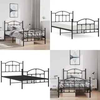 Bettgestell Mit Kopf- Und Fußteil Metall Schwarz 100x200 Cm - Metallbett - Kopfteil