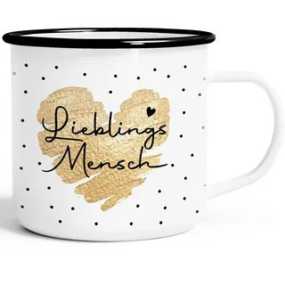 SpecialMe® Emaille-Tasse Herz Danke Geschenk Lieblingsmensch Alltagsheld Berufe Spruch Schrift Emaillebecher Weiss-schwarz Emailletasse
