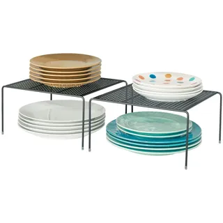 mDesign 2er-Set Geschirrablage für die Küche – freistehendes Tellerregal aus Metall – kleines Küchenregal für Tassen, Teller, Lebensmittel usw. – schwarz