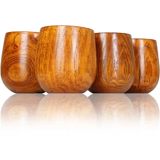 Ganzoo 4er Set Holzbecher/Deko-Becher (Dekorationsbecher), Trinkbecher aus umweltfreundlichem Holz mit 150ml Fassungsvermögen, Holztassen in schlichtem Design, Farbe: Dunkelbraun - Marke
