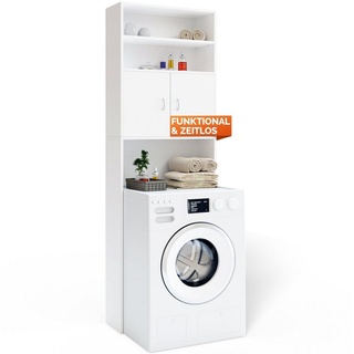 Casaria Badregal, Waschmaschinenschrank 185x63x20cm 2 Türen Badschrank Hochschrank weiß