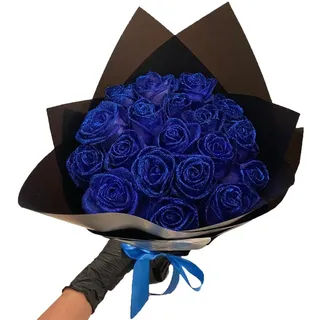 PUROXX Glitzer-Rosenstrauß, Blaue Künstliche Rose, Glänzender Künstlicher Rosenstrauß - Liebesgeschenk für Valentinstag (Blau, 30 Stück)