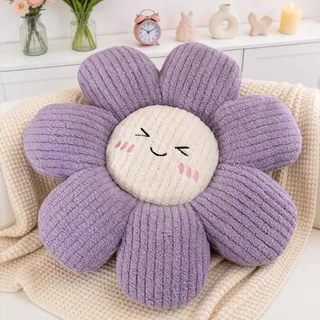 Pemarcy Kissen Blumenform mit Smiley, Blumenkissen Sitzkissen, Plüsch Blumen Zierkissen, Gänseblümchen Frühling Kissen für Zuhause Sofa Bett Aesthetic Deko, Geschenk für Mädchen, 45cm (C)