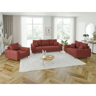 s-style möbel Couch Cord 3-Sitzer + 2-Sitzer + Sessel Rot