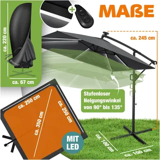 Kesser Ampelschirm Holly rechteckig Ø 350 cm mit LED Grau