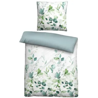 biberna Bettgarnitur Floral Blau 135 x 200 cm + 80 x 80 cm