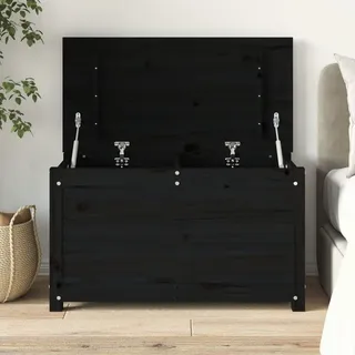 Vopese Truhe mit viel Stauraum Aufbewahrungstruhe mit Deckel Aufbewahrungsbox Möbel Holztruhen für Flur Schwarz 80x40x45,5 cm Massivholz Kiefer