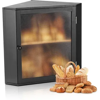 VEVOR Eck-Brotkasten doppellagiger Brotbehälter Brotbox Organizer aus Holz für selbstgebackenes Brot, Aufbewahrungsbehälter mit gewellter Acryl-Türplatte, Brotaufbewahrung Lagerung Schwarz