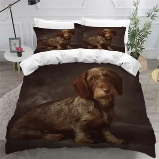 NYSMGS Bettbezug 155x220 Wolliger Dackel Bettwäsche Set 3D-Druck Haustier Welpe Bettwaren Weiche Mikrofaser Reißverschluss Bettbezüge mit 2 Kissenbezügen 80x80 Für Kinder et Teenager