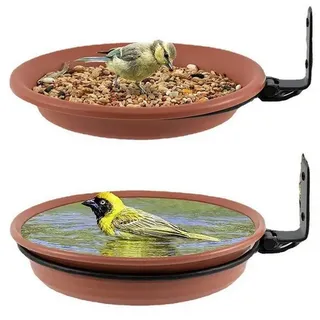 AURIVION Vogelhaus Vogelfutterspender rund für Balkon, Garten & Geländer, Vogeltränke 2–3 Stück mit Wandhalterung für Balkon & Garten