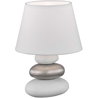 Tischlampe weiß silber Keramik Steine Nachttischleuchte Leselampe Schlafzimmerleuchte, Chintz weiß, 1x E14, DxH 17x24 cm