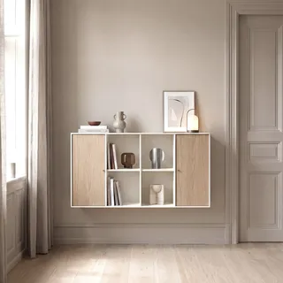 Sideboard HAMMEL FURNITURE "Mistral Kubus", weiß (weiß, eiche weiß pigmentiert), B:136cm H:69cm T:32,5cm, Holzwerkstoff, Massivholz, Sideboards, Sideboard, mit Türen, Wandmontage/stehend, Breite: 136 cm