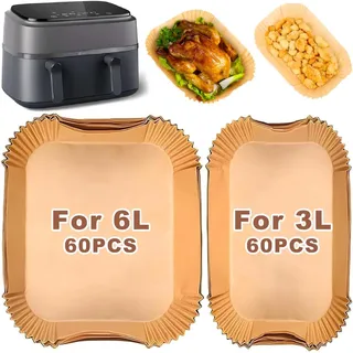 120 Stück Air Fryer Liner für Philips Dual Basket Airfryer 3000 Serie 6L/3L (NA350/00), Cookwise 3L/6L, Einweg Pergament-Fritteuse, Zubehör für Philips 9L Luftfritteuse