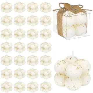 30er Set Weiße Bubble Kerzen für Gastgeschenke, Hochzeit Mini Duftkerzen | Kleine Sojawachs Aromatherapie mit Danke Karten & Geschenkbox & Seil für Babyparty Taufe Baby Shower Geburtstag Geschenk