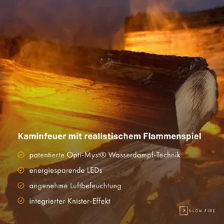GLOW FIRE Elektrokamin 'OGF 2'| Wasserdampf Kamin mit OMC 400 mit Holzdekoration in weiß als Raumteiler | HxBxT: 55x110x40 cm - Weiß/Schwarz/Grau