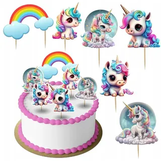 Festivalartikel Tortenstecker Unihorn Einhorn Topper Set 6 Stk Geburstag Torten Deko Kuchen Junge weiß