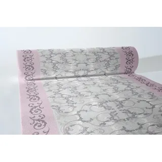 MANK Tischläufer Airlaid Michel in Grau-Rosa, 40 cm x 24 m , 1 Stück - Ornamente stoffähnlich Tischtuch Tischband