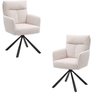 SOFIA Esszimmerstühle 2er Set mit schwarzem Metallgestell und Cord Bezug, Beige - Bequeme Stühle für Esszimmer & Wohnzimmer - 60 x 93 x 67 cm (B/H/T)