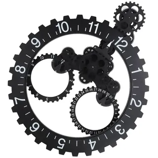 Itonash Zahnräder-Wanduhr, Mechanische Retro-Zahnraduhr Im Europäischen Stil, Einseitige Zeigerziffernanzeige, Große Rad-Wanduhr, Große Metall-Skelettuhren für Studio, Zuhause, (Schwarz)