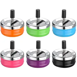 Murago - 6er Set Drehaschenbecher - Aschenbecher mit Deckel Ascher bunt Windaschenbecher Metall