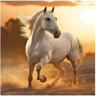 SHEGZHUC Square Diamond Painting Pferd Weiß 40x40 cm 5D Diamant Painting Kinder Bilder Malerei Diamond Painting Pferde Quadratisch Steine Malen nach Zahlen Erwachsene Pferde Painting Springendes Pferd