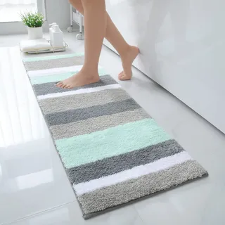 Homaxy Mikrofaser Badezimmerteppich Badematte rutschfest–40x120cm,Grün/Grau