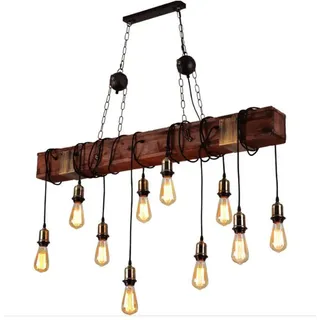 Lfoute Retro Holz Pendelleuchte Industrial Hängelampe Vintage E27 Kronleuchter Höhenverstellbar Pendellampe Landhausstil Für Restaurant Esszimmer Wohnzimmer Schlafzimmer Küche Deko Leuchte,10 Flamme