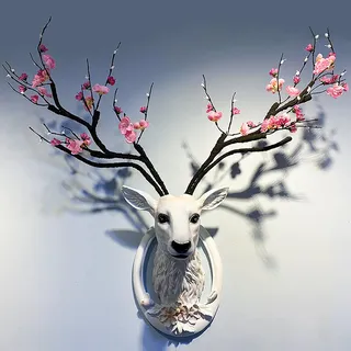 Hirschgeweih deko Tierkopf Wanddekoration, geweih deko größerer künstlicher Hirschkopf, rustikale Wanddekoration, Hirschgeweih, moderne Kunst-Wanddekoration, künstliche Tierkopf-Wanddekoration(Pink,80
