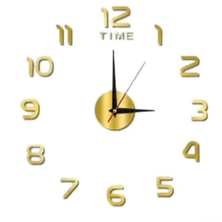 CNANRNANC Elegante 40 cm 3D-Spiegel-Wanduhr, dekoratives Stück für Zuhause und Büro (Gold)