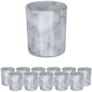 Relaxdays Teelichthalter 12er Set Glas Grau